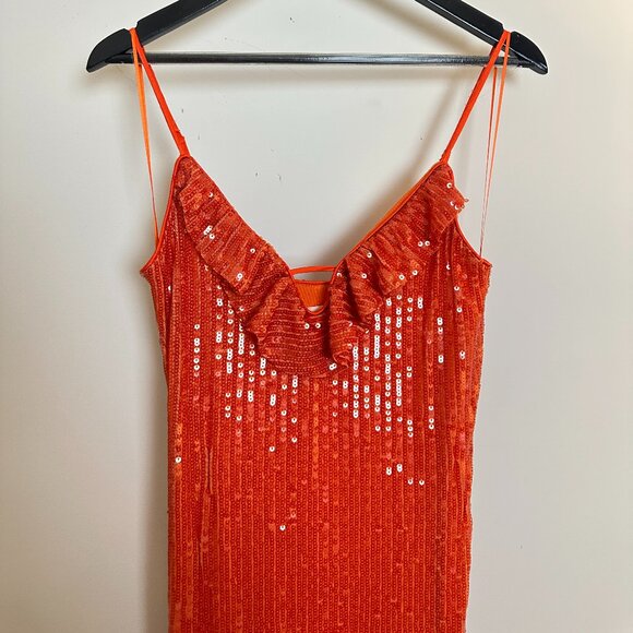 ANTHROPOLOGIE  If By Sea Sequin Slip Midi Dress in Orange Size Large - Picture 6 of 14
